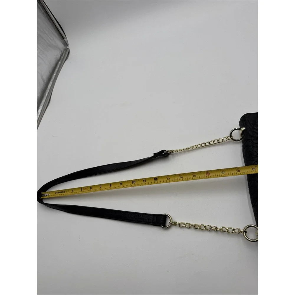 Betsey Johnson Black White Stripe Crossbody Bag Red Gold Chain Black Strap Roses